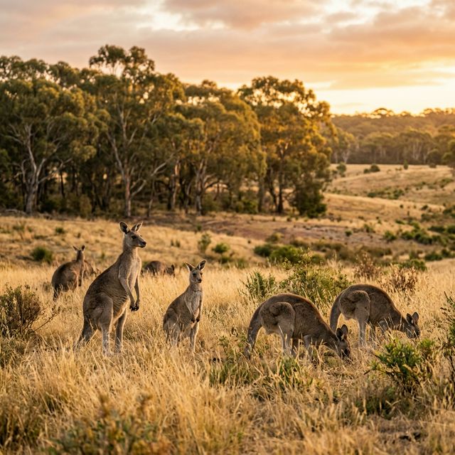Kangaroos grazing in Australian grassland